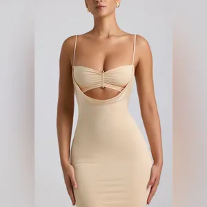 Oh Polly Julane Slinky Jersey Ruched Cut-Out Midaxi Dress in Buttercream Size 4 thumbnail 4