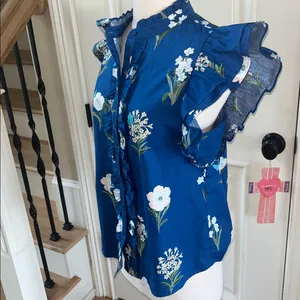 Sugarlips Avara Anita Top Blue Cotton Floral Blouse Flutter Sleeve New thumbnail 6