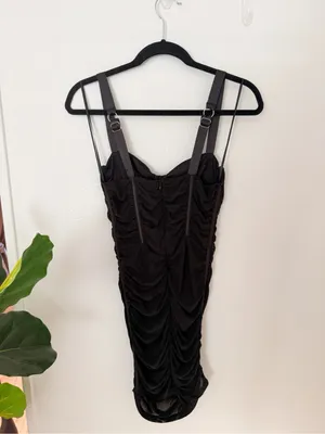 LEAU Miami Corset Mesh Bodice Mini Dress Black Sz S thumbnail 5
