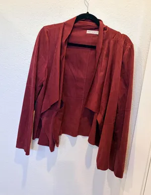 Bagatelle Collection Burgundy Faux Suede Draped Open Front Jacket XL thumbnail 1