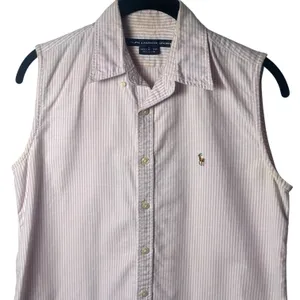 Ralph Lauren Sport 100% Cotton Flesh Pony Pink‎ White Stripe Tank Top Rodeo 6 thumbnail 3