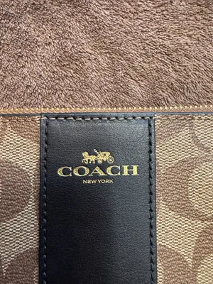 Coach Brown Signature Canvas Wristlet with Black Center Stripe thumbnail 2