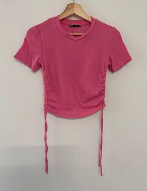 Zara Pink Ribbed Knit Crop Top Medium Ruched Y2K Streetwear coquette girl fest thumbnail 1