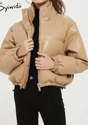 Small crop puffer beige Carmel warm winter coat jacket big Nwot Tan thumbnail 8
