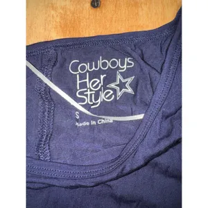 Cowboys Her Style Navy Blue‎ Cold Shoulder Star Rhinestone Tunic Top Women Small thumbnail 2