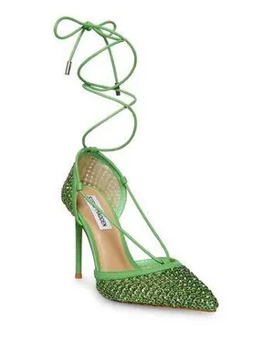 Green Silver Rhinestone Vanity Ankle Strap Heels thumbnail 1