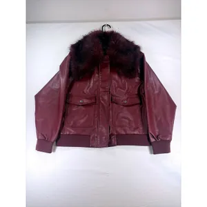 Wild Fable Burgundy Faux Leather Bomber Jacket Removable Faux Fur Collar Size S thumbnail 3
