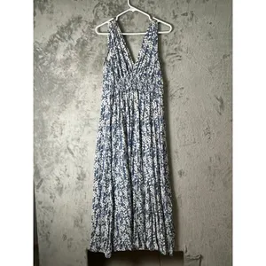 ModCloth Blue White Floral Maxi Dress Empire Waist Cottagecore Prairie‎ Large thumbnail 3