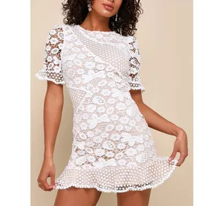 Lulus My Dearest White Lace Short Sleeve Mini Dress Medium White Bridal Cocktail thumbnail 11