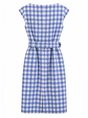 Ann Taylor Blue White Gingham Belted Sheath Dress Size 0 thumbnail 3