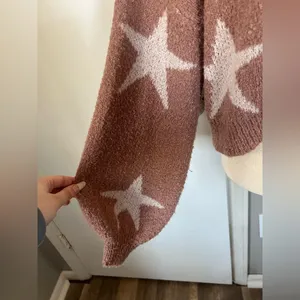 Altar’d State Woman’s Rose Pink White Star Super Soft & Cozy Cropped Sweater S thumbnail 8