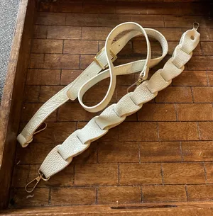 Cream Pebbled‎ Leather Handbag Straps Set Braided & Adjustable Gold Hardware thumbnail 1