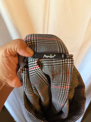 Papaya Pleated Glen Plaid Mini Skirt in Gray with Subtle Red Accents thumbnail 3