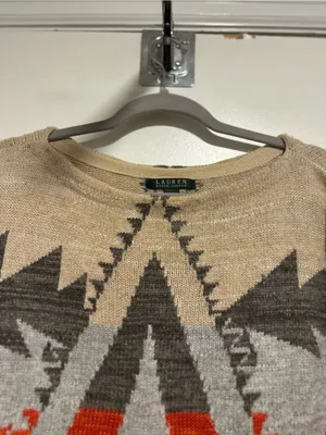 Lauren Ralph Lauren Wool Blend Sz:M Southwestern Aztec Beige Gray Red Sweater. thumbnail 8