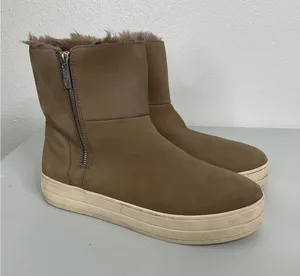 J/Slides NYC Womens Taupe Nubuck Leather Faux Fur Lined Platform Boots‎ Size 10 thumbnail 1