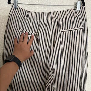 Mango elasticated waist staight wide leg stripe pants in mono stripe size large thumbnail 8