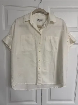 Madewell Off White Short-Sleeve Button-Down Shirt Size Small thumbnail 8