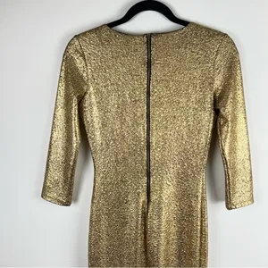 XOXO Gold Metallic Textured 3/4 Sleeve Bodycon Midi Dress Size S thumbnail 12