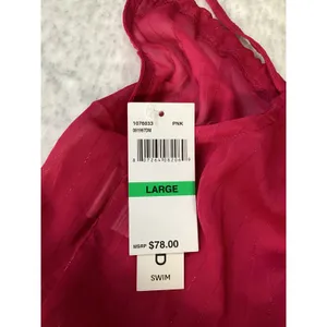 Lucky Brand Pink Tiered Sheer Swim Cover Up Dress Tassel Tie‎ Large 1076033 PNK thumbnail 3