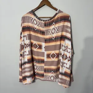 Savanna Jane Top Womens 3X Multicolor Aztec Oversized Dolman Long Sleeve Relaxed thumbnail 5