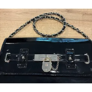 Anne Klein Black Patent Leather Evening Clutch Bag Handbag with Slip‎ Pocket thumbnail 3