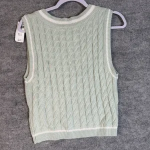 Y2K Abercrombie & Fitch Size-M Women's Cable Knit Sweater Mint Vest Preppy 90s thumbnail 2