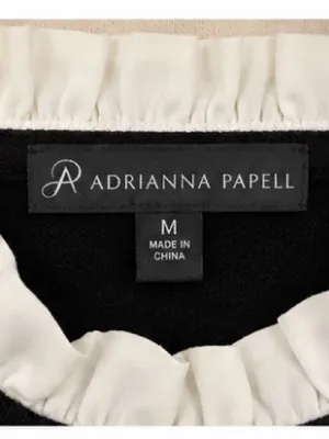 Adrianna Papell Layered Look Sweater Blouse Black White Size M Ruffle Collar thumbnail 4