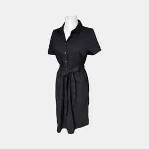 J.Crew Factory Black Shirt Dress Sz 10 Tie Waist Button Front Classic Minimalist thumbnail 2