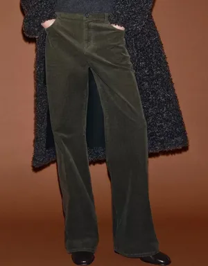 Zara NWT ZW COLLECTION corduroy dark green pants thumbnail 1