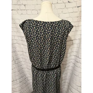LOFT Black/green/cream Leaf Floral Print Grosgrain Waist Dress Size Large thumbnail 5