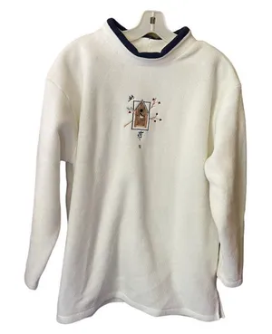 Vintage Top Stitch size XL fleece embroidered pullover birdhouse chickadee thumbnail 1