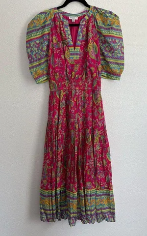 NEW Current Air Lindsey Floral Puff Sleeve Midi Dress XS thumbnail 2