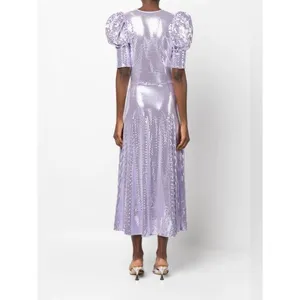 NWT ROTATE Birger Christensen Sierina Sequin Puff Sleeve Ruched Dress Lavender 0 thumbnail 2