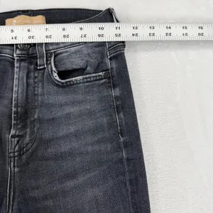 7 For All Mankind Luxe Vintage High‎ Rise Flare Jeans Black 23 Distressed Hem thumbnail 6