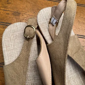 Womens Tan Suede Espadrille Wedge Sandals Bow Slingback Buckle Size 41‎ thumbnail 5