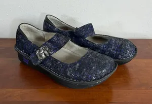 Alegria Paloma Mary Jane Purple Silver Metallic Leather Decor Strap Womens 38 thumbnail 1