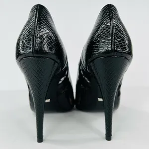 Gucci Python Embossed Leather & Mesh GG Rhombus Heel Pumps Size EU 39.5 thumbnail 6