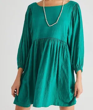 Free People Get Obsessed Emerald Green Babydoll dress W1035 Sz S thumbnail 2