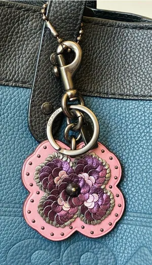 Coach Leather Sequin Applique Tea Rose Key Ring Bag Charm, Pink / Purple, 32677 thumbnail 1