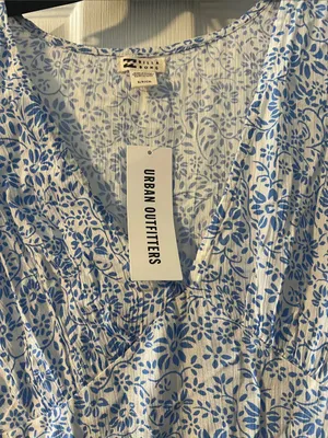 Urban Outfitters White and Blue Floral V-Neck Mini Dress thumbnail 3