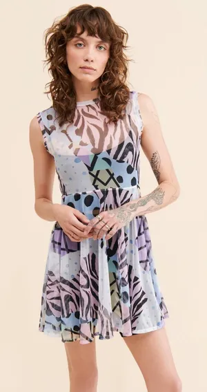 Free People x Mola Mola Disco Alley Maya Dress Sheer Tulle Mesh Sz M Resortwear thumbnail 1