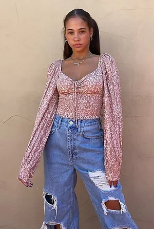 Urban Outfitters Leopard Old Soul Smocked Top S thumbnail 1