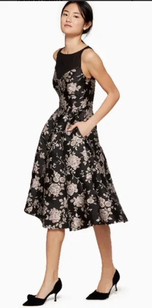 Kate Spade New York Lillianne dress Black Floral Mesh Neckline Size XS Cocktail thumbnail 1