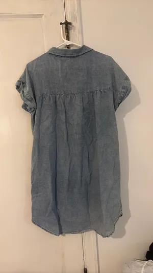 Denim Dress Button Up Short Sleeve Collared Neck thumbnail 6