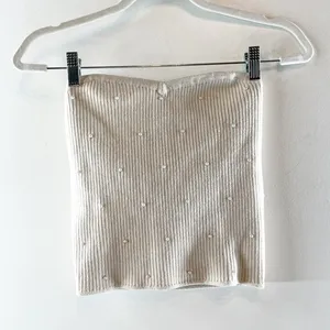 Aerie Pearl Ribbed Strapless Tube Top Tank Cream Tan Large thumbnail 2