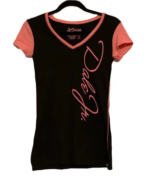 Chase‎ Authentics Dale Jr Pink & Black V Neck Tee Shirt thumbnail 1