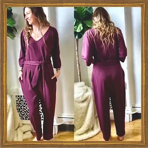 Anthropologie Sutton‎ Ponte Deep Purple Jumpsuit size large thumbnail 2