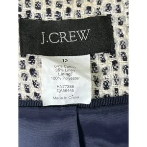 J. Crew Terrazo Tweed Jacket Navy White Linen Blend Chain Fringe Trim 12 Career thumbnail 5