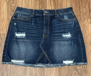 Wax Jean Denim Distressed Mini Skirt Size Large thumbnail 1