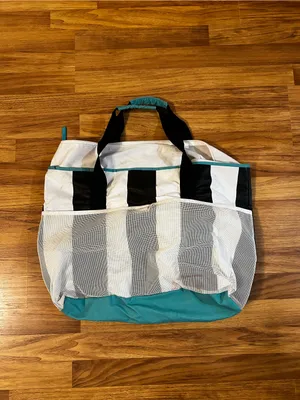 Black & White Stripe Tote with Teal Accent - Women's Bag thumbnail 3